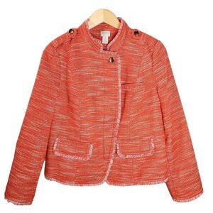 Chico’s Coral Raw Hem Tweed Jacket with Zipper Sz 3